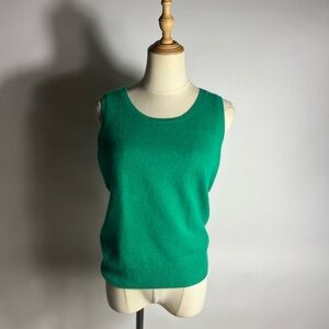 Y2K 100% Cashmere Kelly Green Sleeveless Sweater Shell Medium